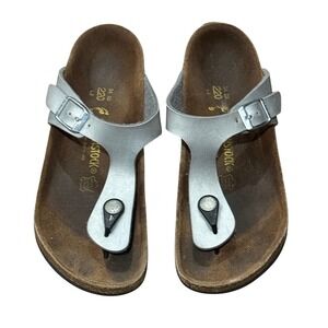 Birkenstock Kids Silver Metallic Sandal Thong Cork Strap Slide Girl Size 32 US 1